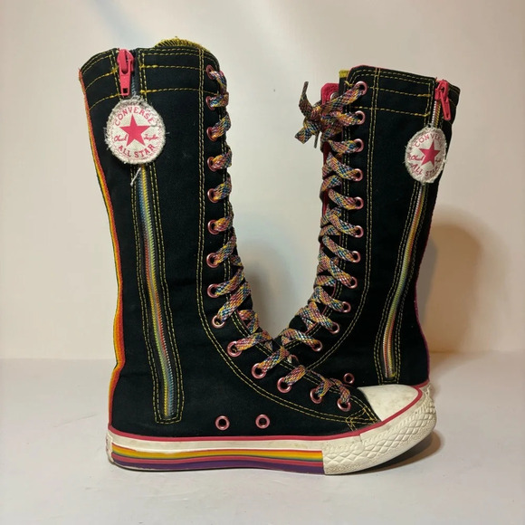 CONVERSE All Star CHUCK TAYLOR Black Rainbow Mid Calf Hi-tops Girls Junior Sz 1 - Picture 6 of 9